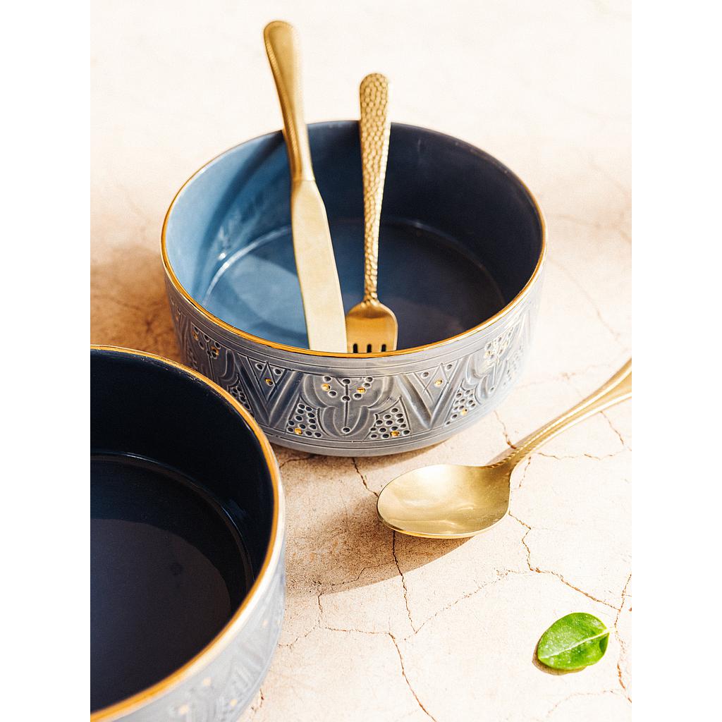 Bol, saladier et plat droits Empreinte bleu stone gold