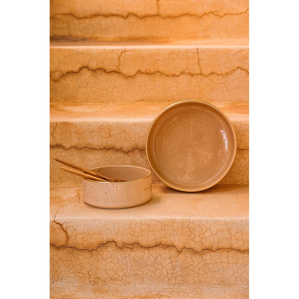 Bol, saladier et plat droits Empreinte sahara gold