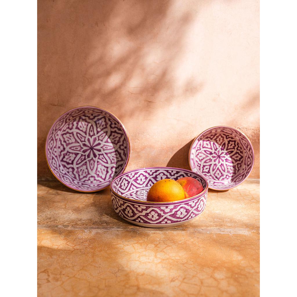 Bol, saladier et plat droits Fassia lilas gold