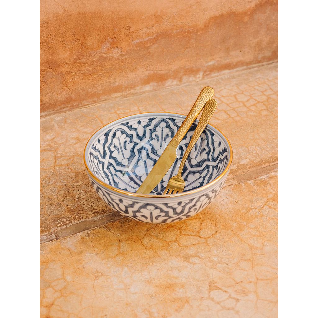 Bols et saladier ronds Fassia bleu stone gold