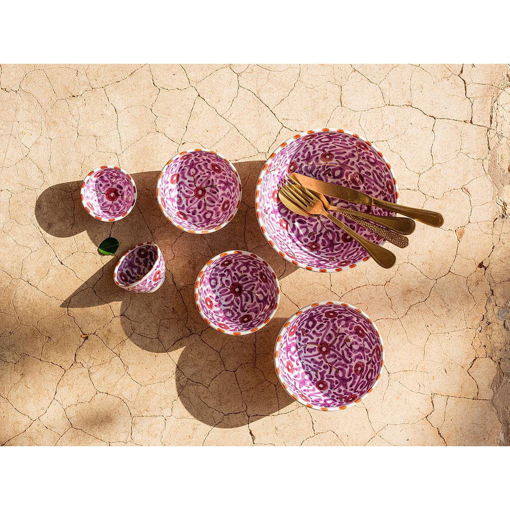 Bols et saladier ronds Fleurs lilas gold