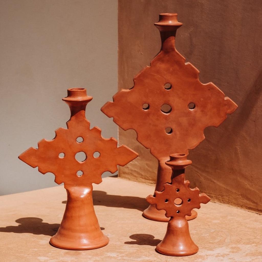BOUGEOIR TADELAKT TRIANGLE TERRACOTTA