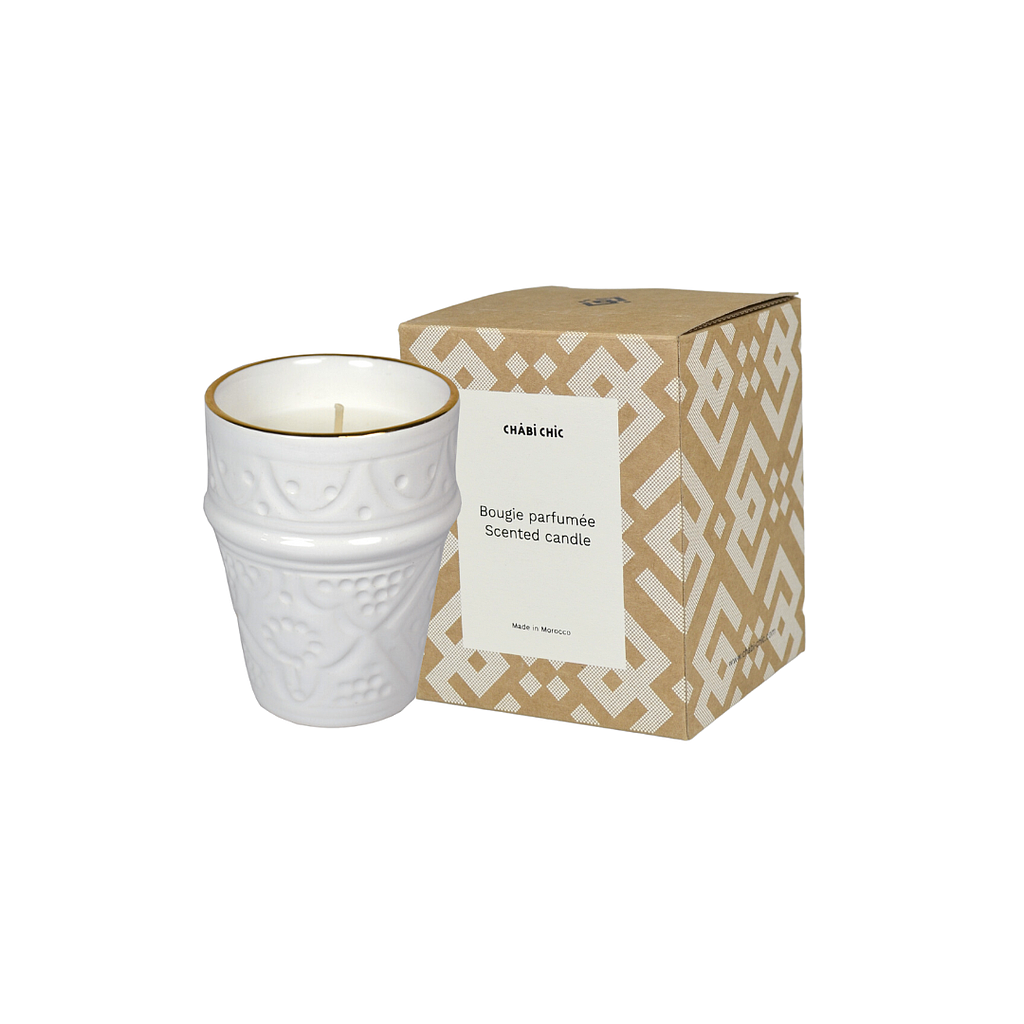 Bougie grande tasse beldi Empreinte blanc parfumée fleur d'oranger