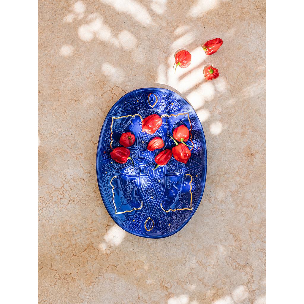 Grand plat ovale Empreinte bleu majorelle gold