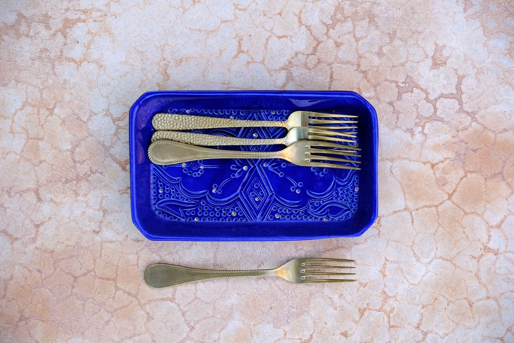 Grand plateau rectangle Empreinte bleu majorelle gold