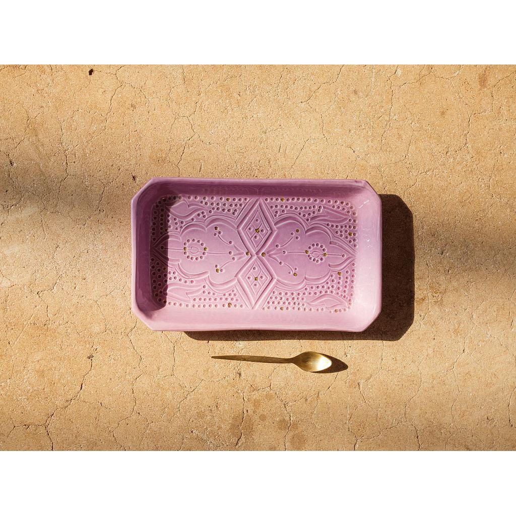 Grand plateau rectangle Empreinte lilas gold