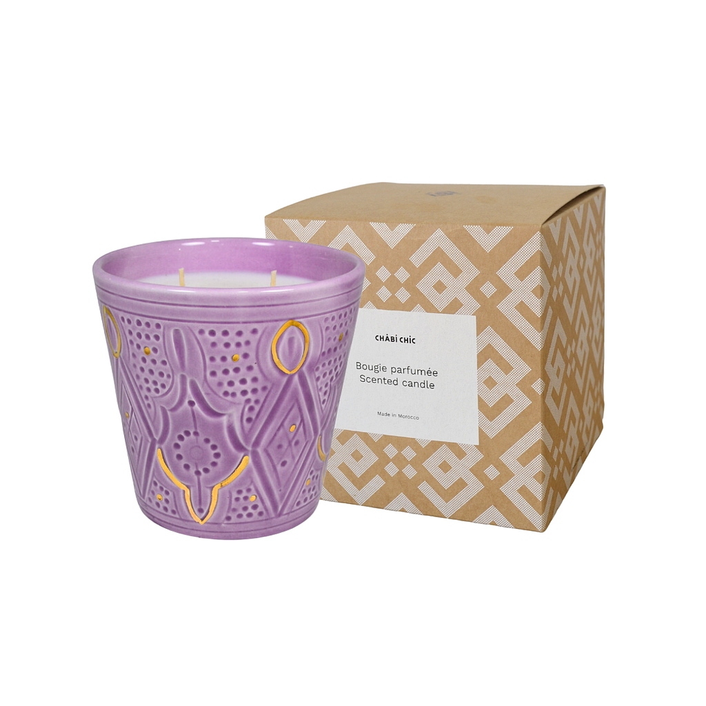 Grande bougie conique Empreinte lilas parfumée fleur d'oranger