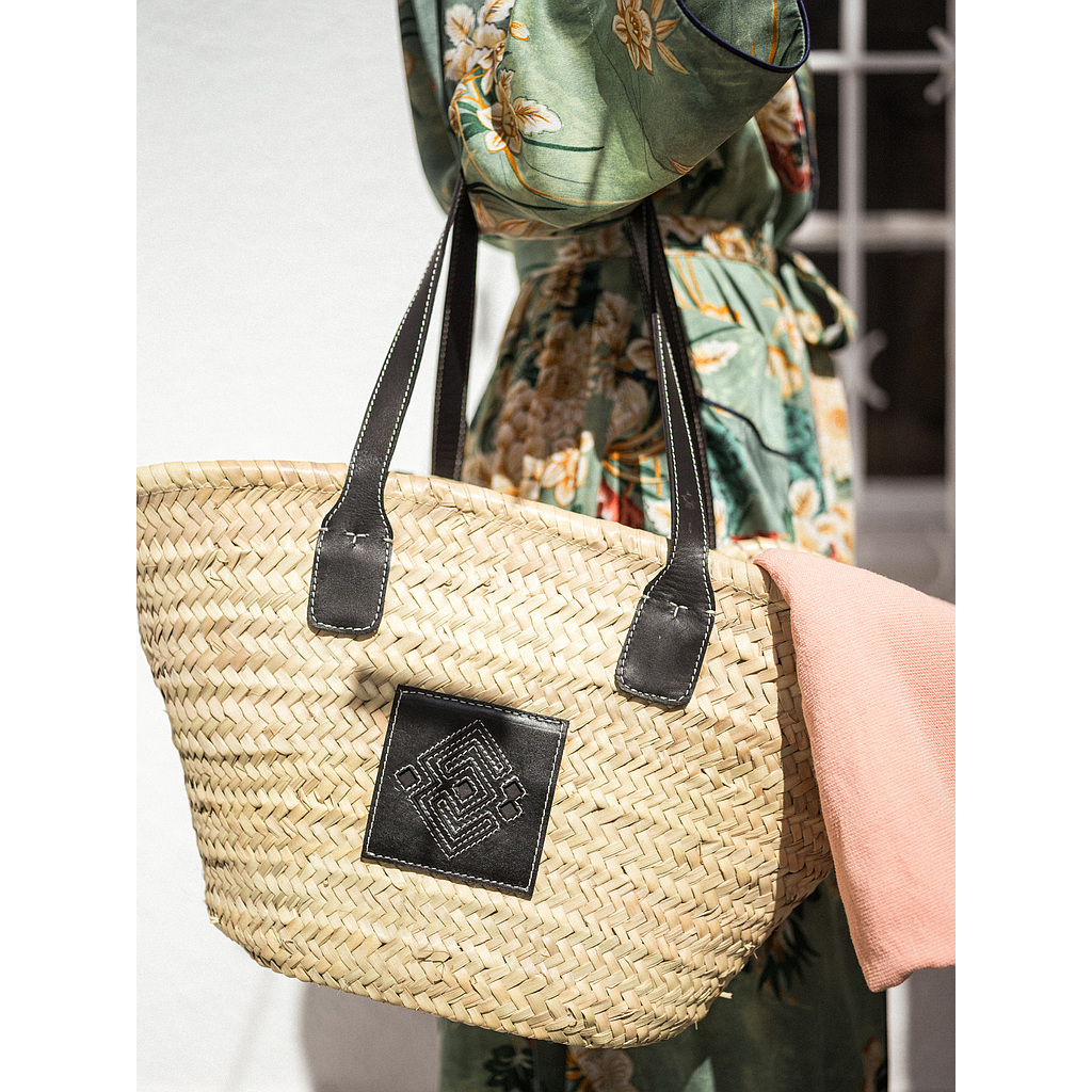 Panier palmier et cuir logo brodé noir