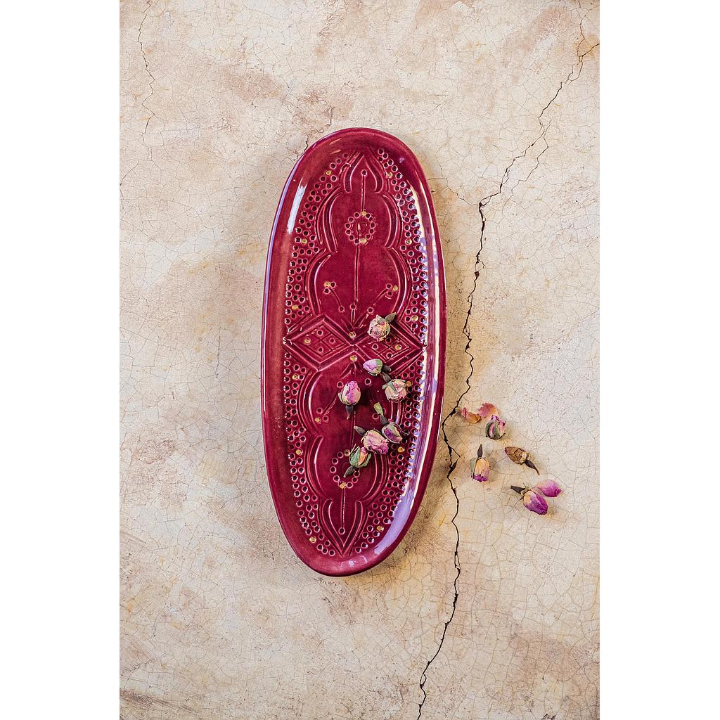 Plateau ovale Empreinte aubergine gold
