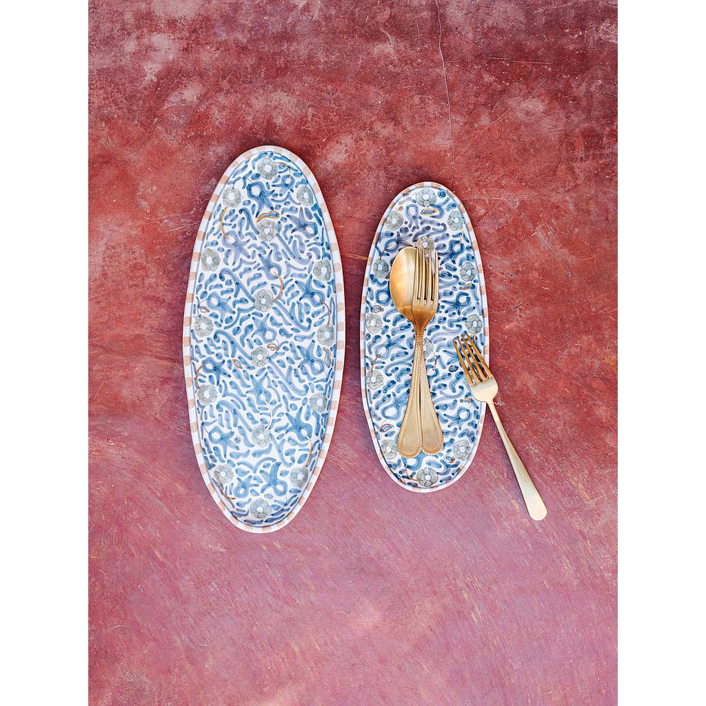 Plateau ovale Fleurs bleu stone gold