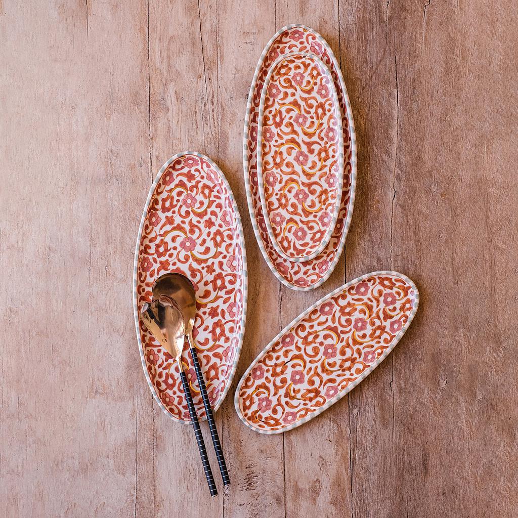 PLATEAU OVALE FLEURS MULTICOULEUR GOLD