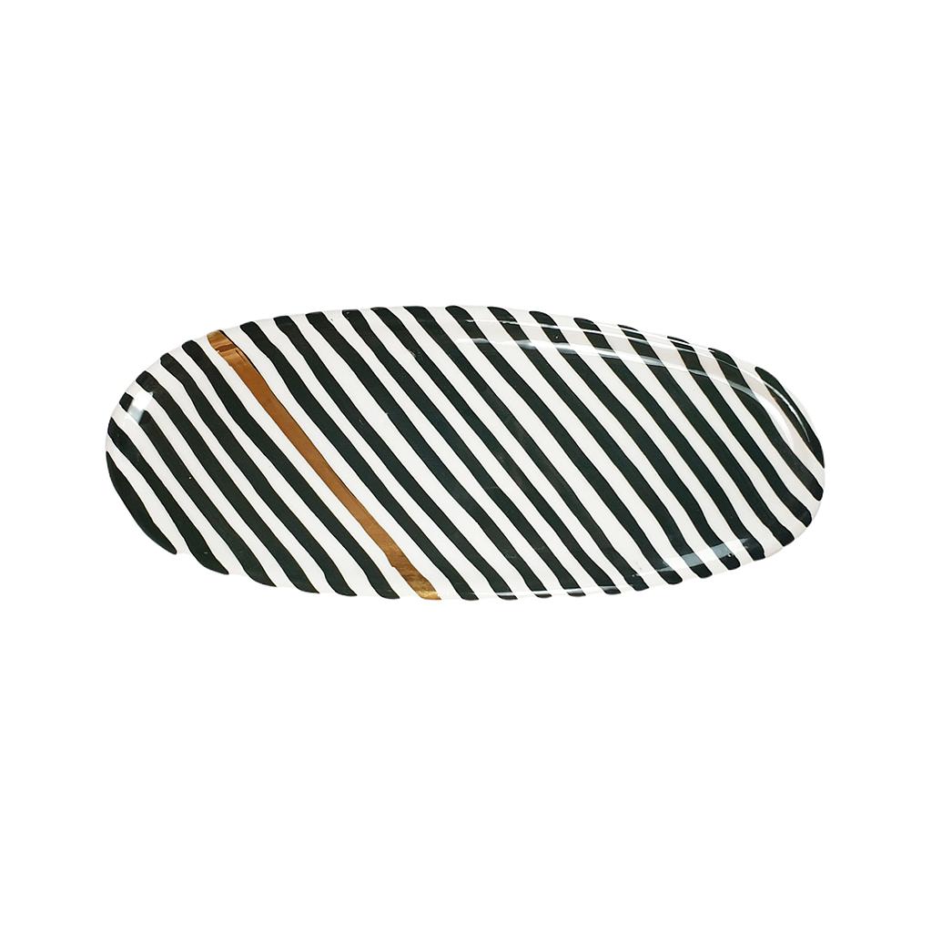 PLATEAU OVALE RAYÉ NOIR GOLD