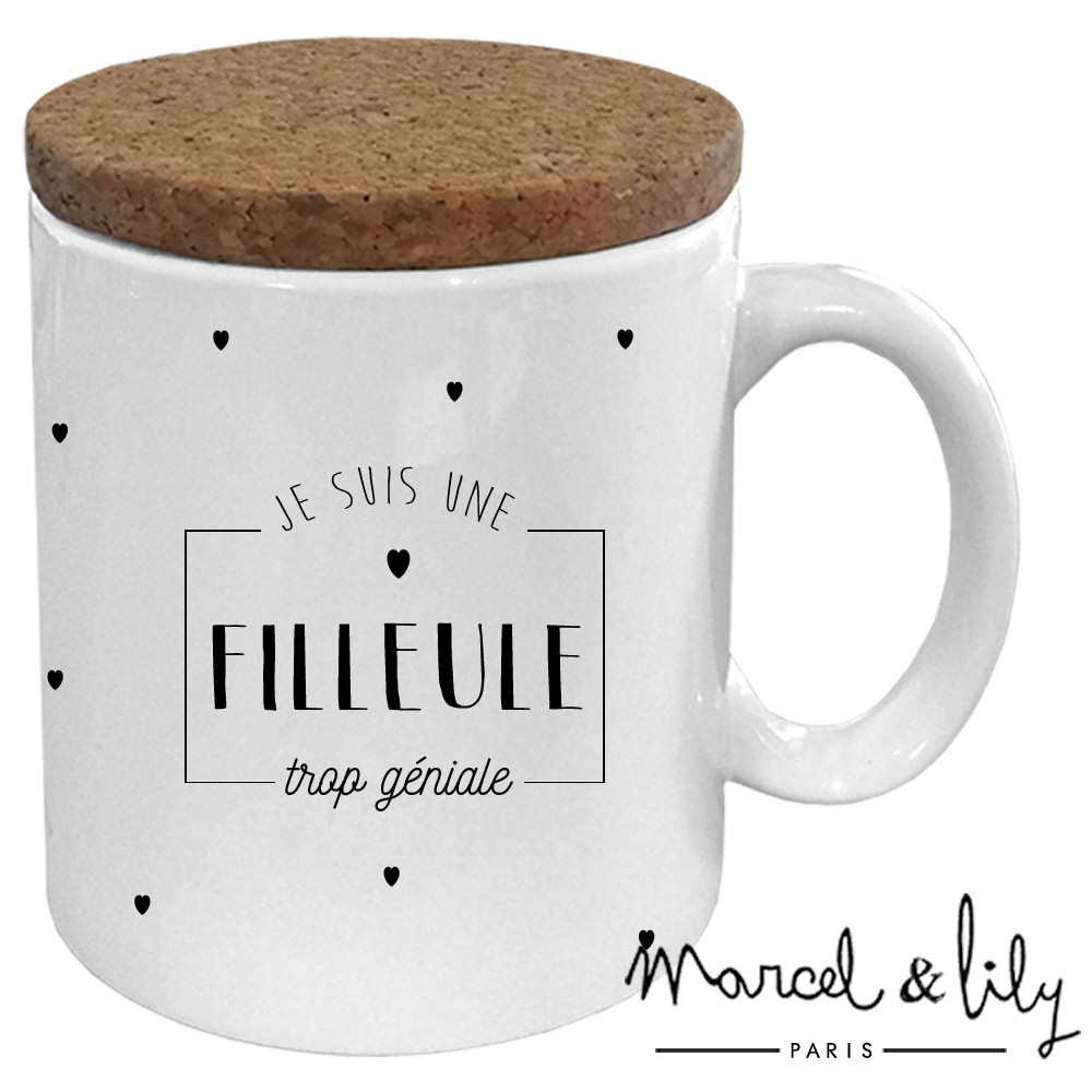 Mug avec son couvercle en liège  je suis une filleule trop géniale