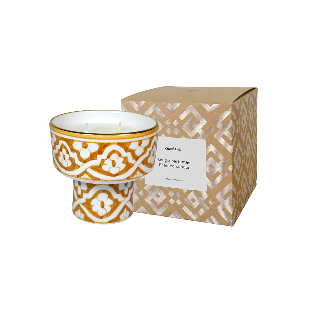 bougie piedestal  Fassia paille parfumée fleur d'oranger