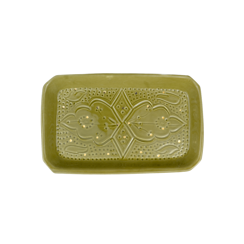 Grand plateau rectangle Empreinte kaki gold