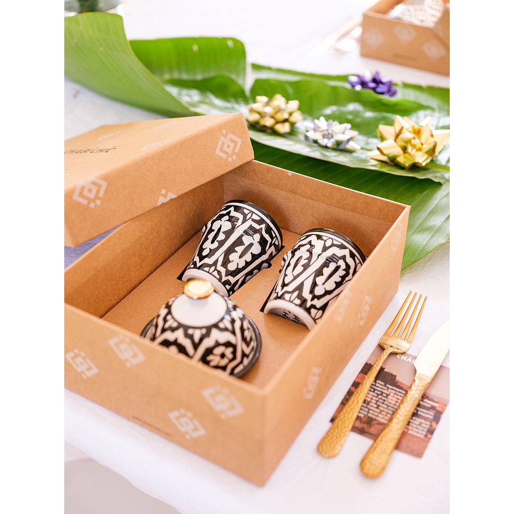 Coffret 2 tasses beldi Fassia noir et un beurrier gold