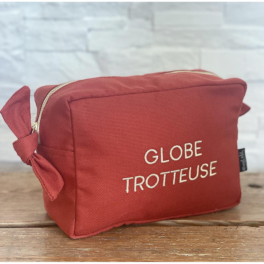 Grande Trousse de toilette brodée "Globe Trotteuse" Tangerine