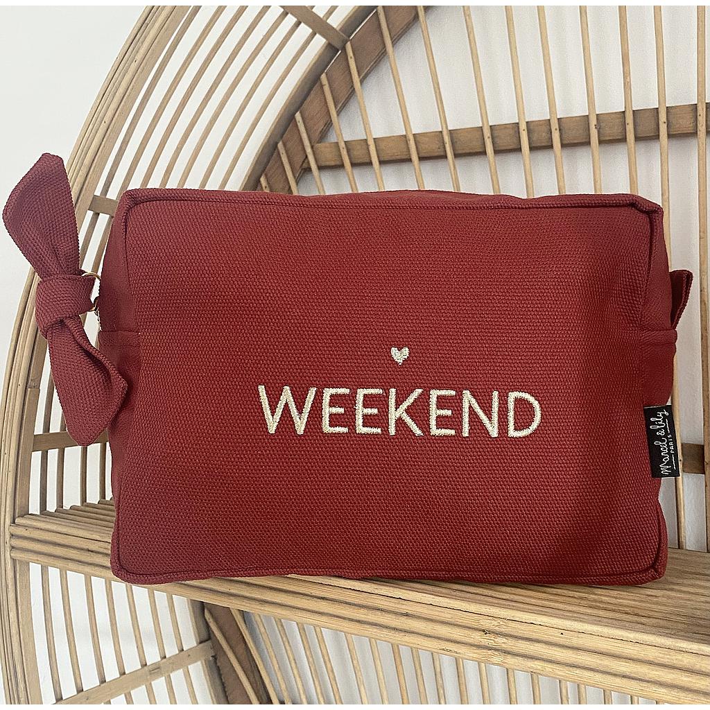 Grande Trousse de toilette brodée "Weekend" Lie de Vin