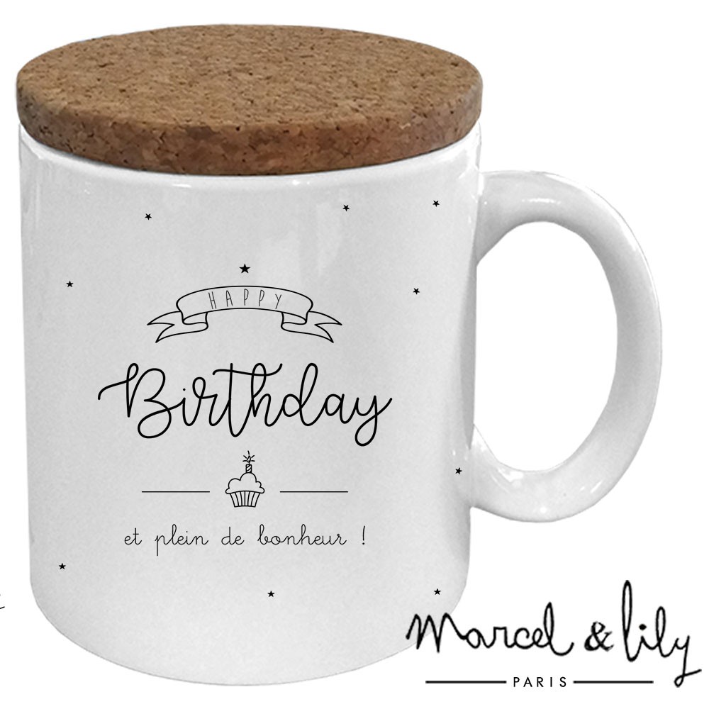 Mug avec son couvercle en liège  HAPPY BIRTHDAY