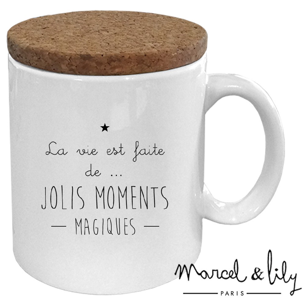 Mug avec son couvercle en liège  La vie est faite de jolis moments magiques
