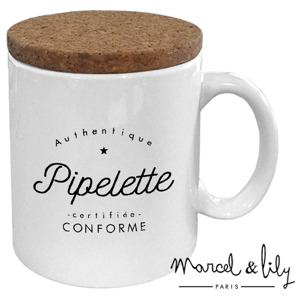 Mug avec son couvercle en liège  Authentique Pipelette