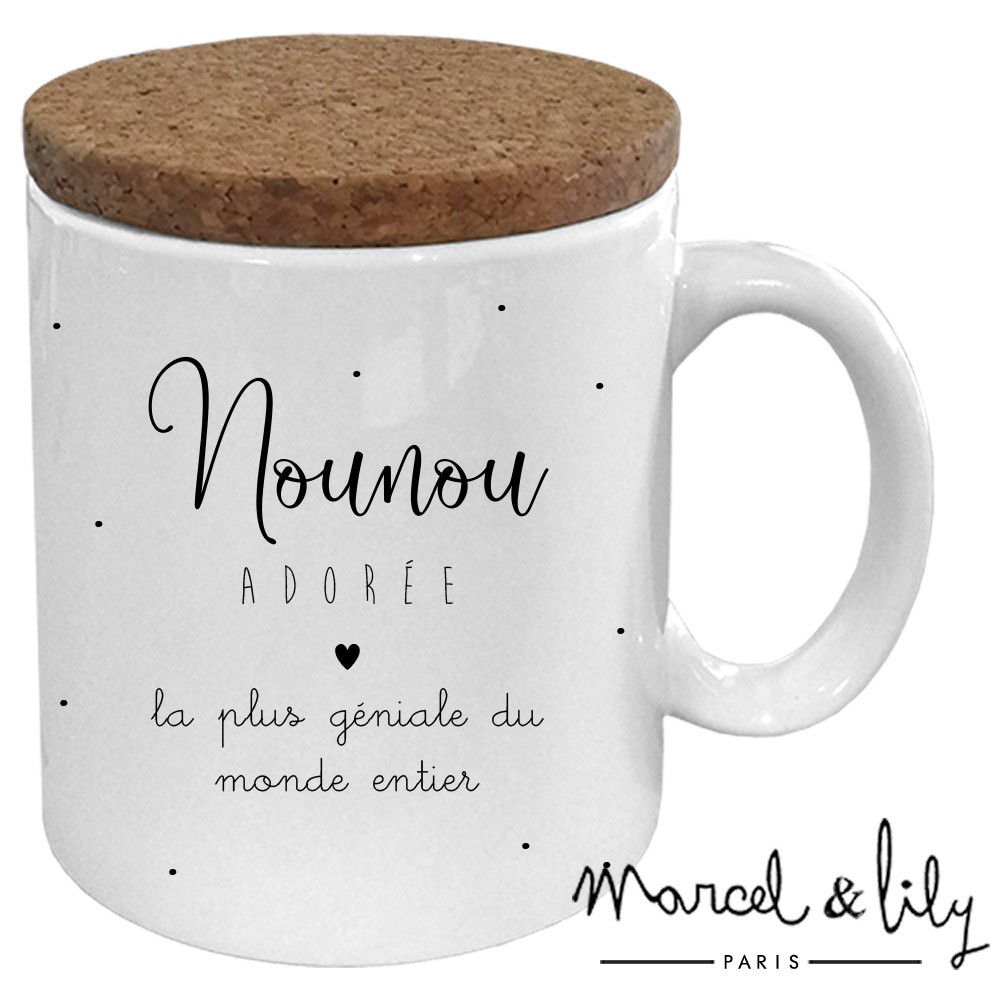 Mug avec son couvercle en liège  Nounou adorée