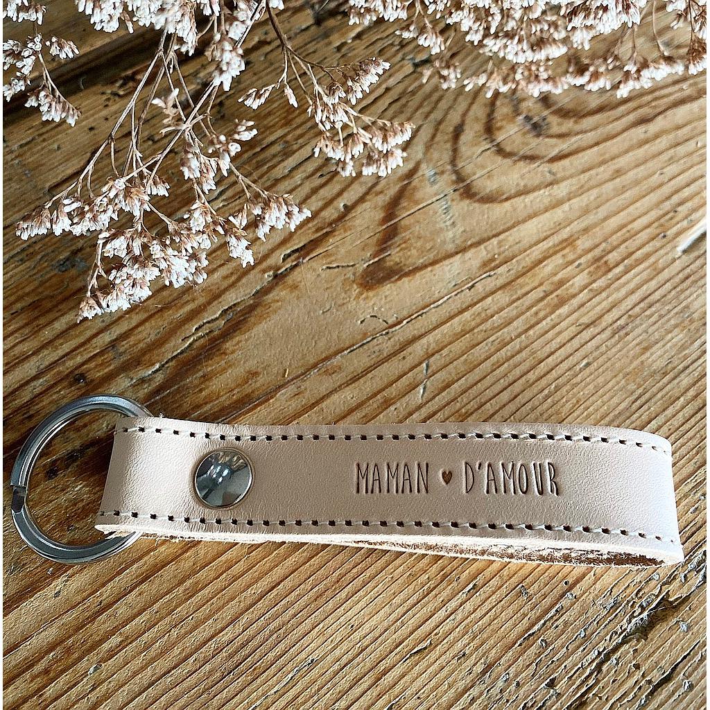 Porte clefs - Cuir naturel  Maman d'amour