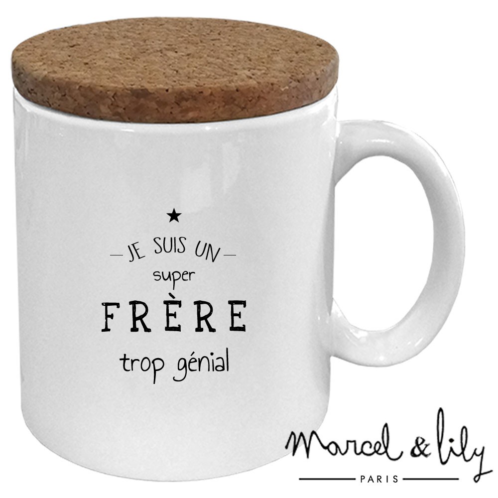 Mug avec son couvercle en liège Je suis un frère trop génial