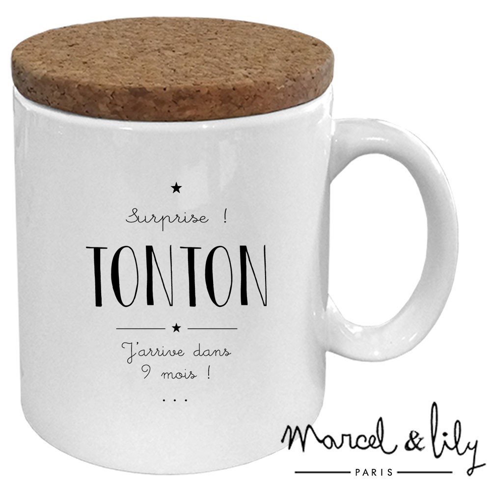 Mug avec son couvercle en liège   Surprise Tonton