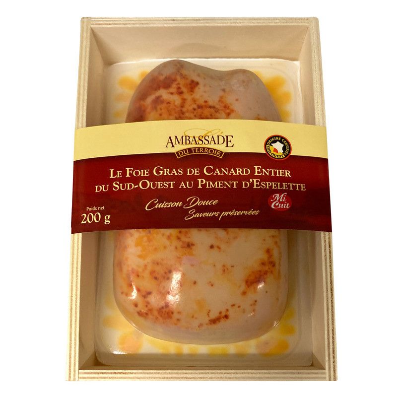 Foie gras de canard entier au piment d'Espelette mi-cuit - 200g