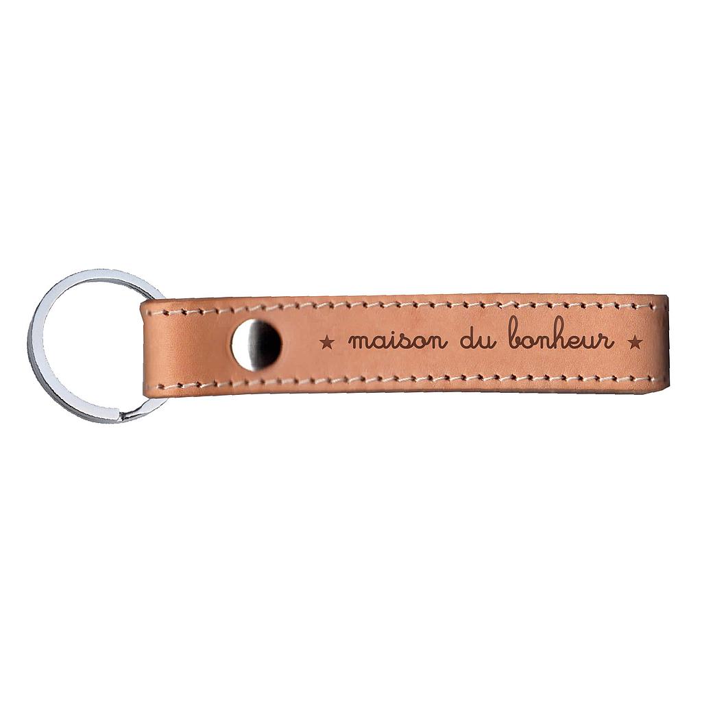 Porte clefs - Cuir naturel  Maison du bonheur