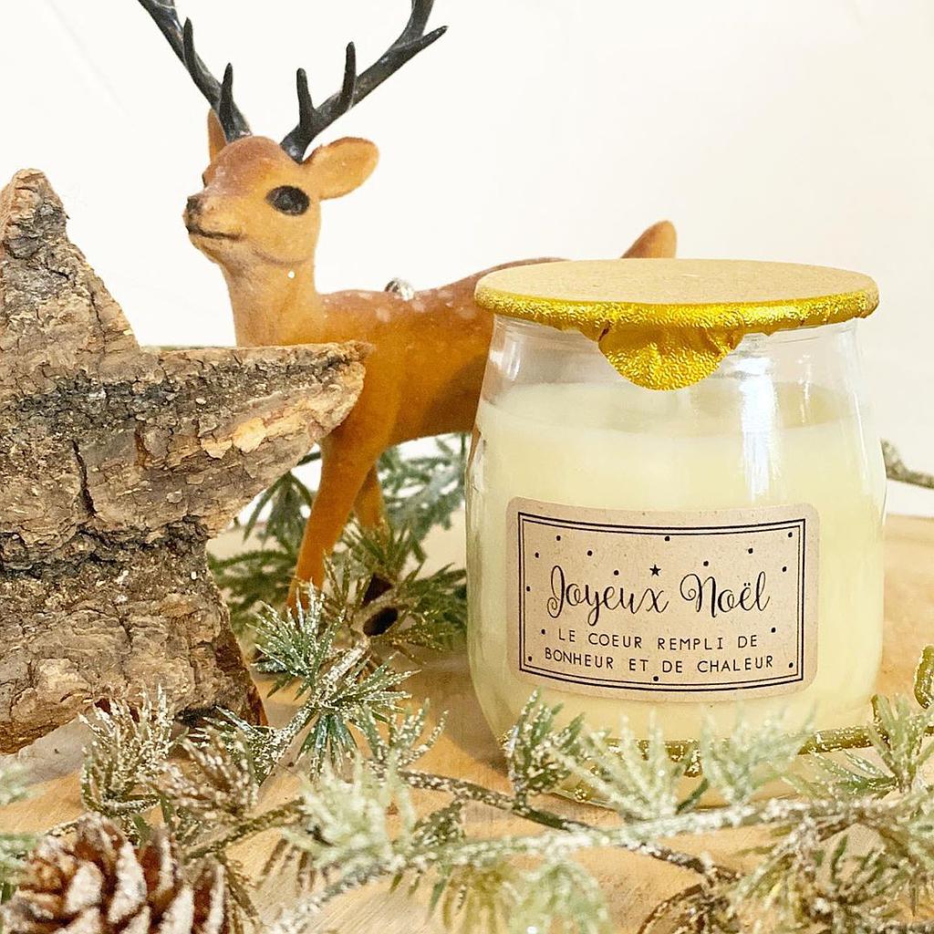 Bougie P'tit pot de yaourt -JOYEUX NOEL- Orange-Cannelle