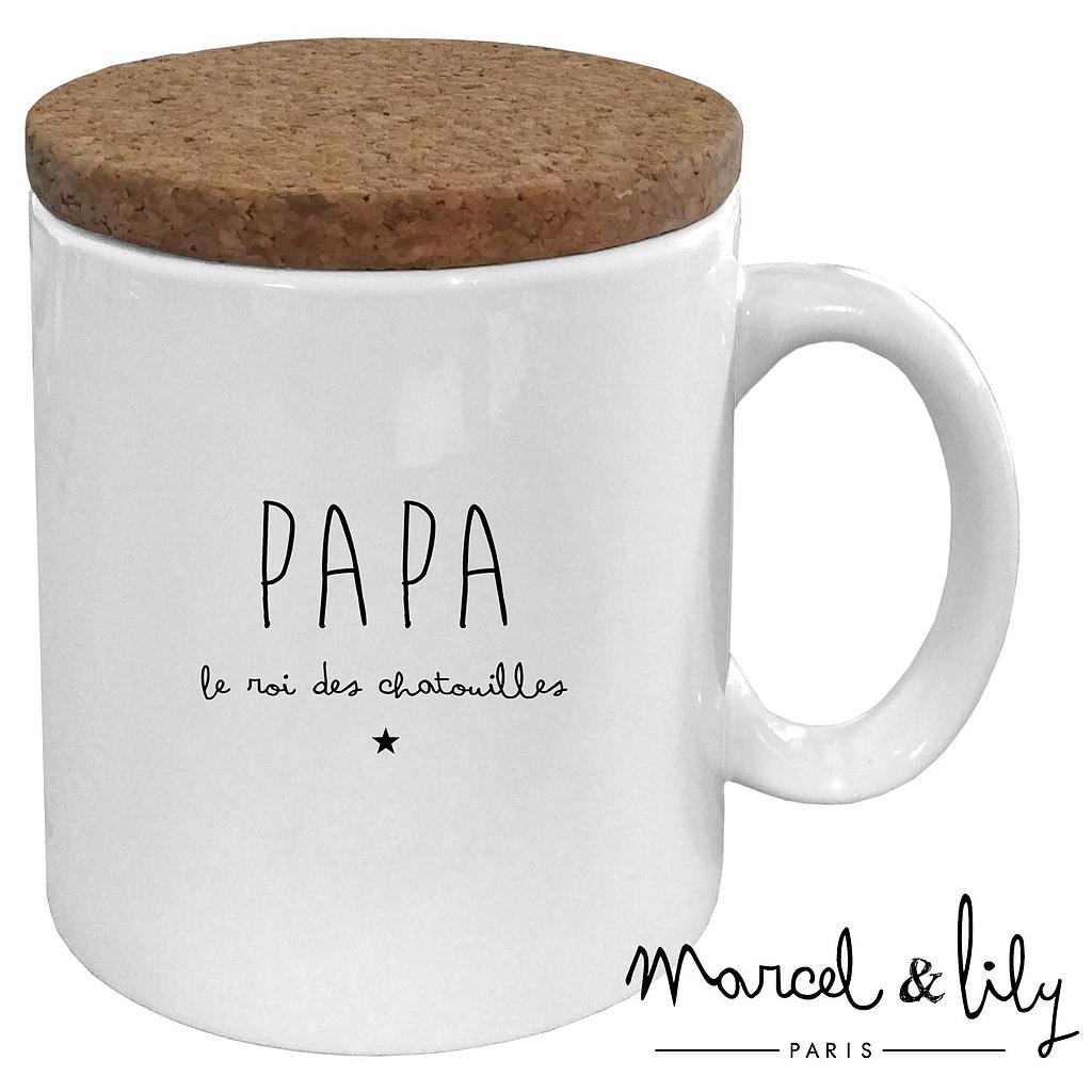 Mug avec son couvercle en liège  Papa, le roi des chatouilles
